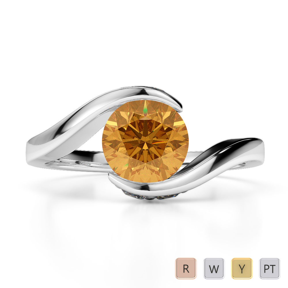 Gold / Platinum Round Cut Citrine and Diamond Engagement Ring AGDR-1209