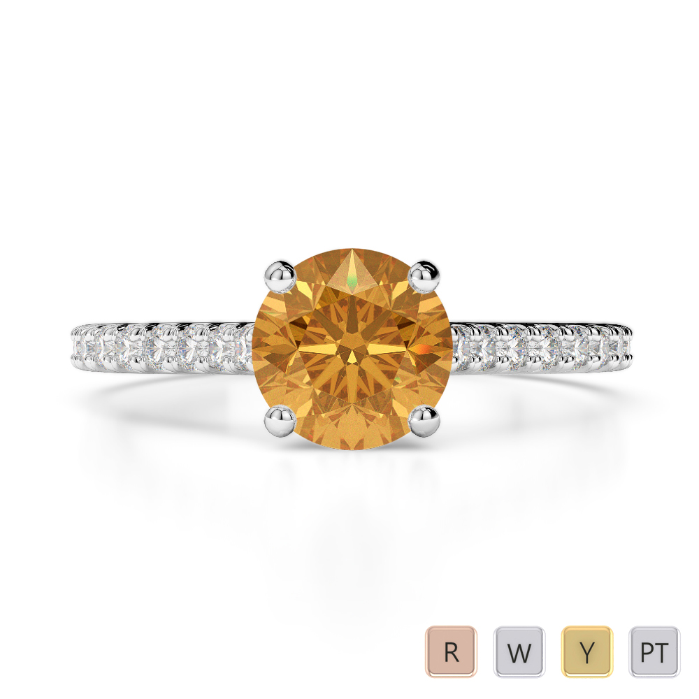 Gold / Platinum Round Cut Citrine and Diamond Engagement Ring AGDR-1213