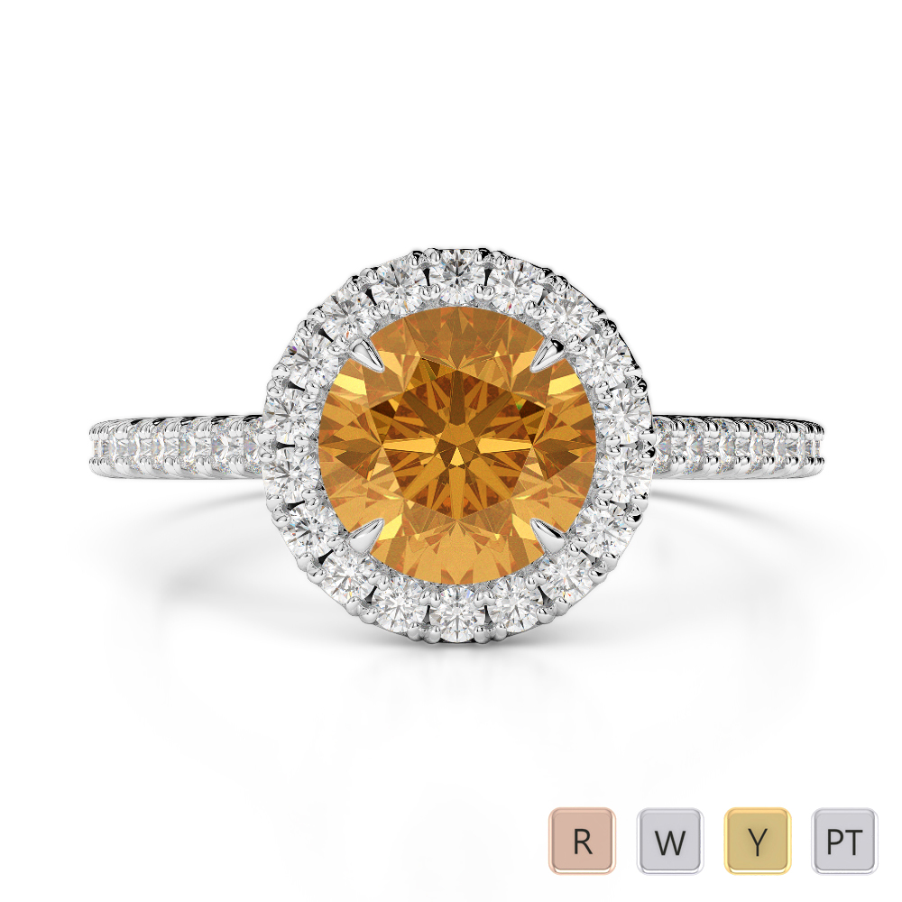 Gold / Platinum Round Cut Citrine and Diamond Engagement Ring AGDR-1215