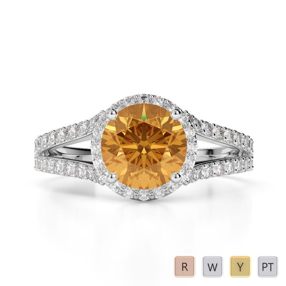 Gold / Platinum Round Cut Citrine and Diamond Engagement Ring AGDR-1220