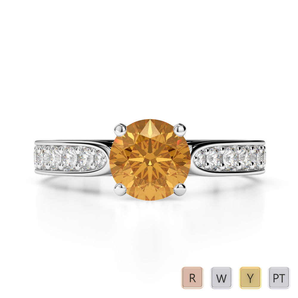 Gold / Platinum Round Cut Citrine and Diamond Engagement Ring AGDR-1221