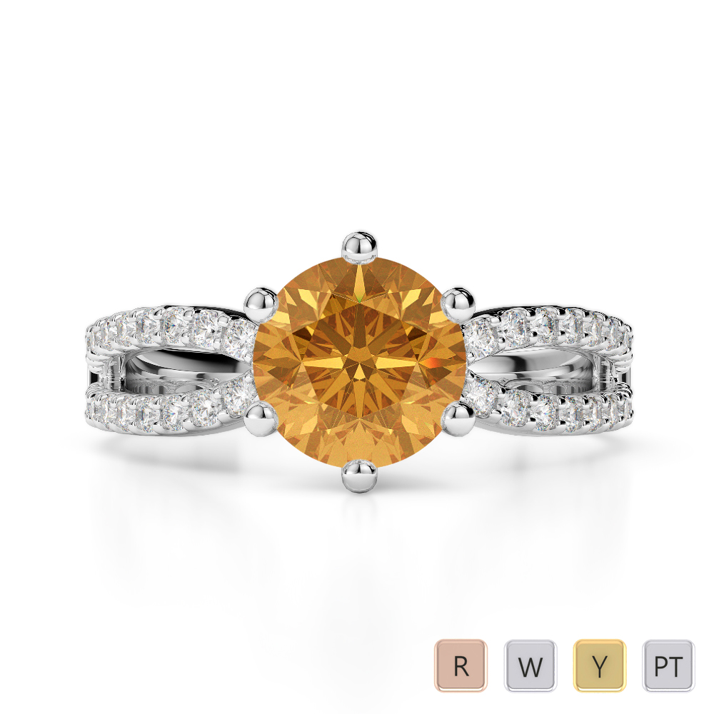 Gold / Platinum Round Cut Citrine and Diamond Engagement Ring AGDR-1223