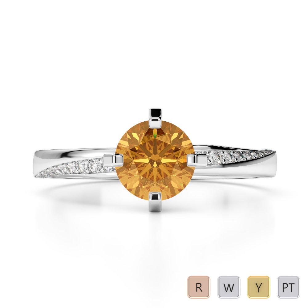 Gold / Platinum Round Cut Citrine and Diamond Engagement Ring AGDR-2002