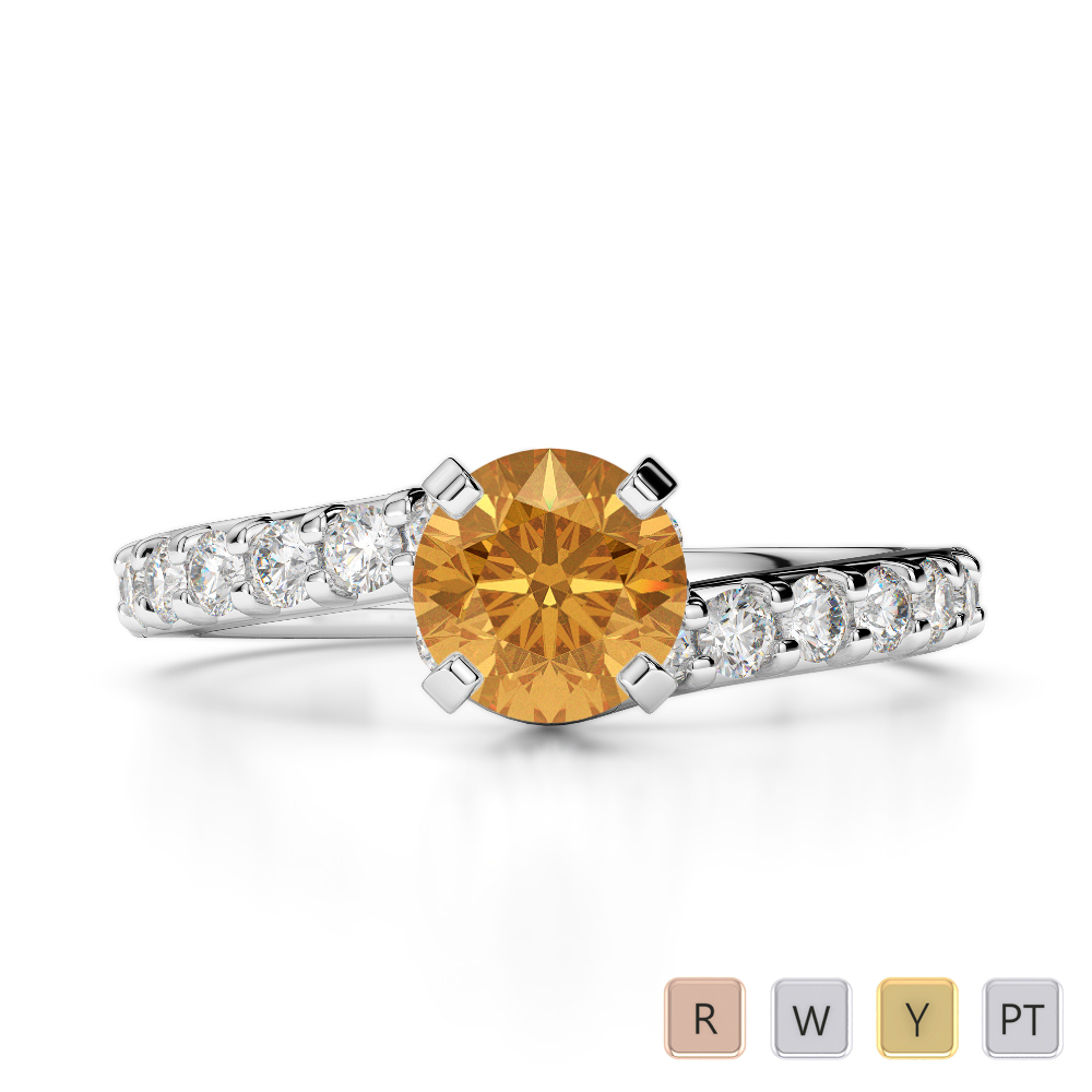 Gold / Platinum Round Cut Citrine and Diamond Engagement Ring AGDR-2004