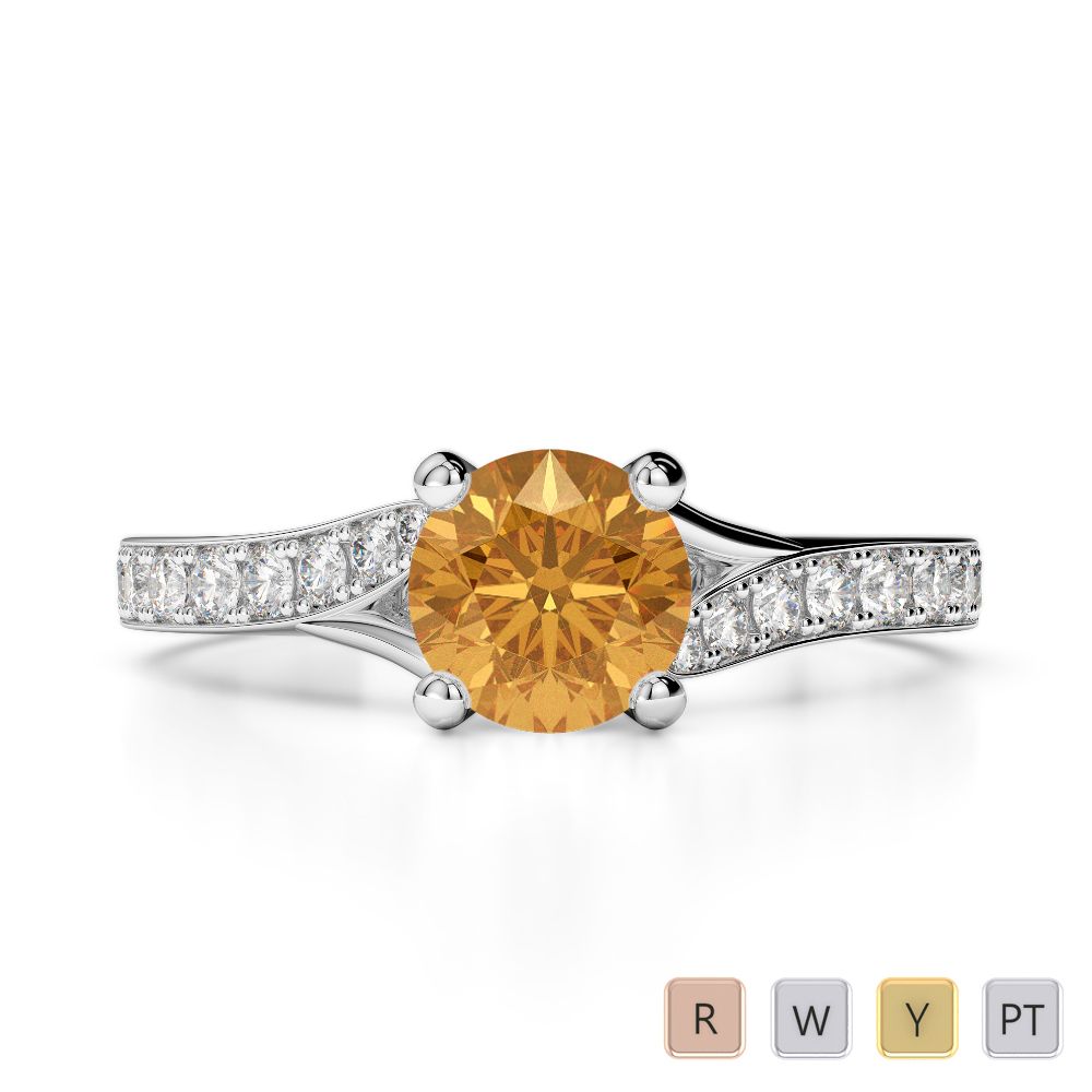 Gold / Platinum Round Cut Citrine and Diamond Engagement Ring AGDR-2012
