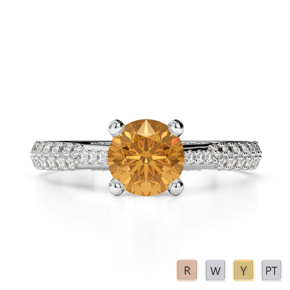 Gold / Platinum Round Cut Citrine and Diamond Engagement Ring AGDR-2014