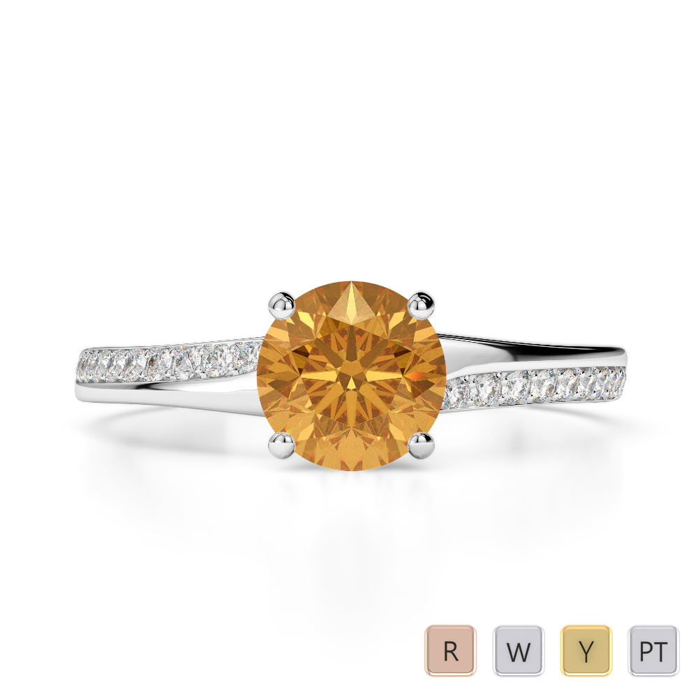 Gold / Platinum Round Cut Citrine and Diamond Engagement Ring AGDR-2016