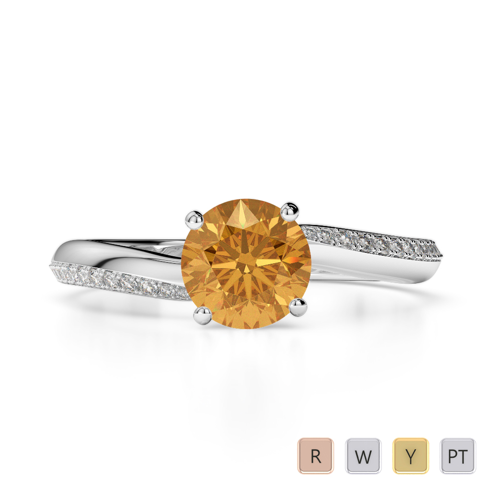 Gold / Platinum Round Cut Citrine and Diamond Engagement Ring AGDR-2018