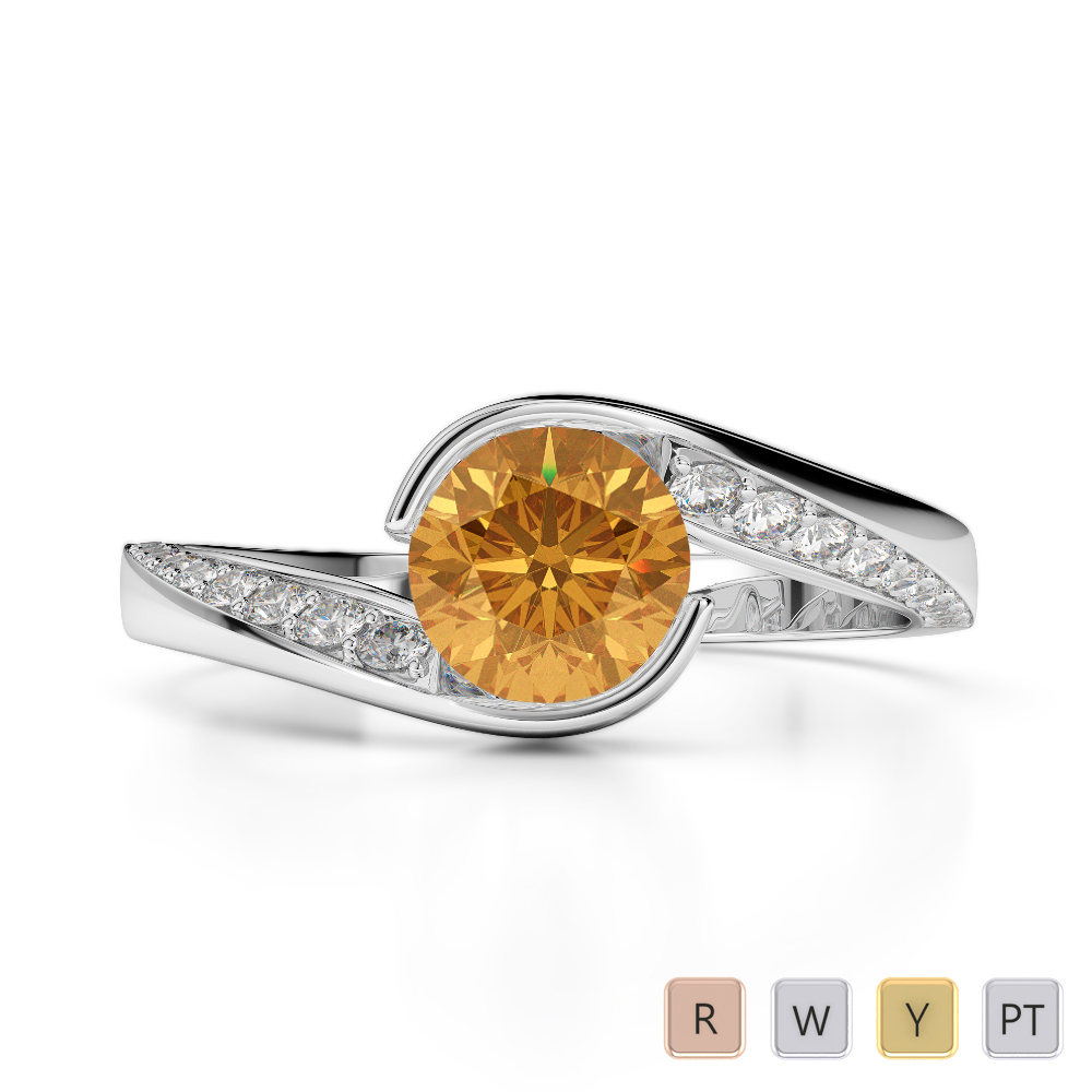 Gold / Platinum Round Cut Citrine and Diamond Engagement Ring AGDR-2020