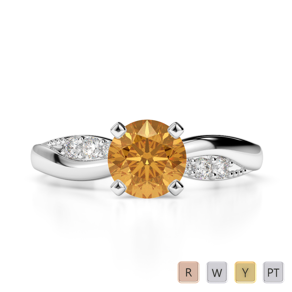 Gold / Platinum Round Cut Citrine and Diamond Engagement Ring AGDR-2024