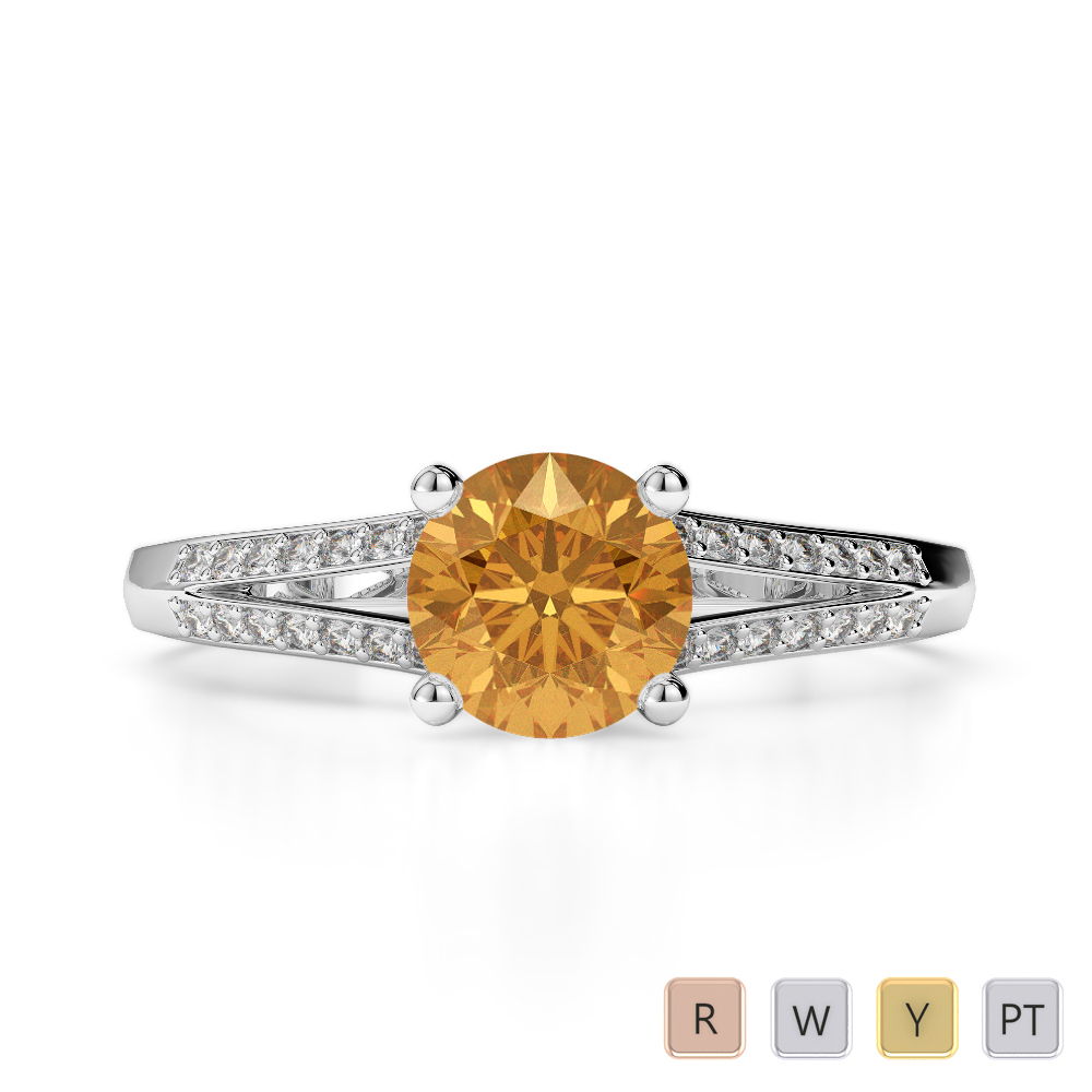 Gold / Platinum Round Cut Citrine and Diamond Engagement Ring AGDR-2038