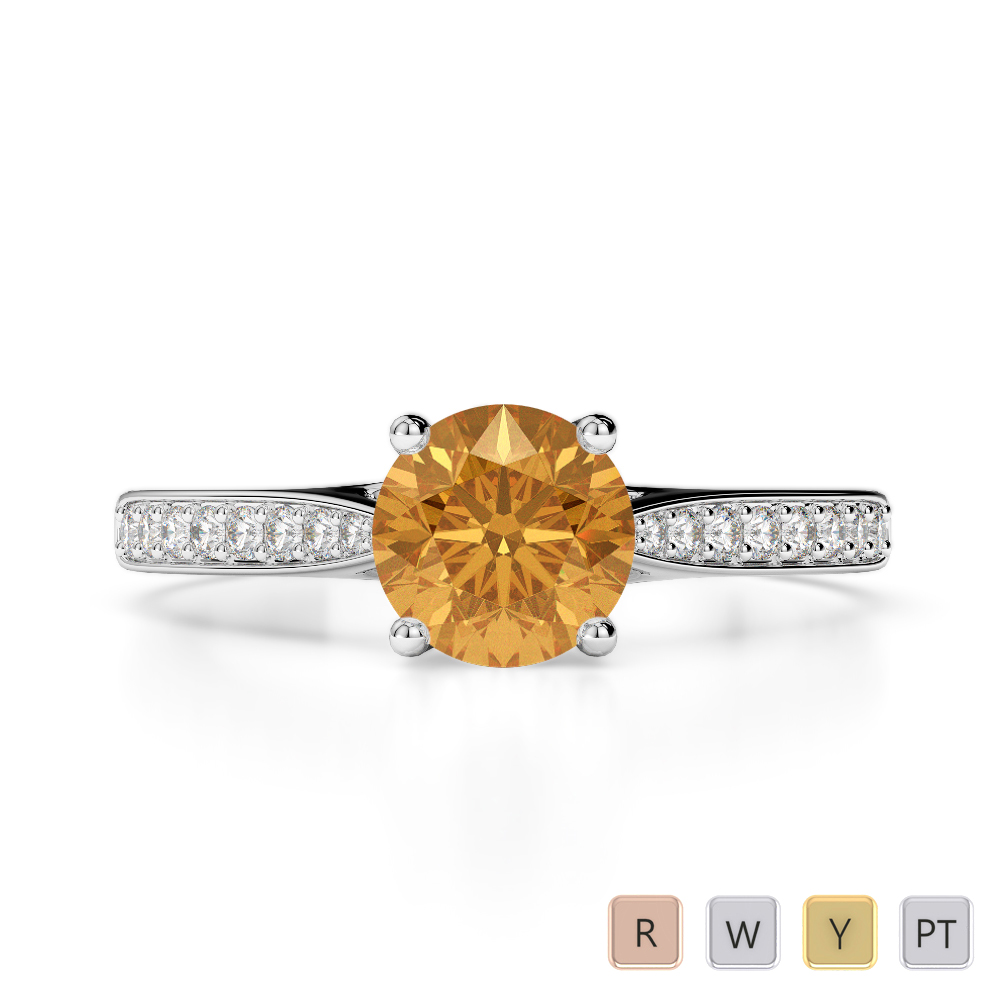 Gold / Platinum Round Cut Citrine and Diamond Engagement Ring AGDR-2054