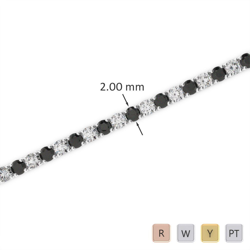 Gold / Platinum Round Cut Black Diamond with Diamond Bracelet AGBRL-1003
