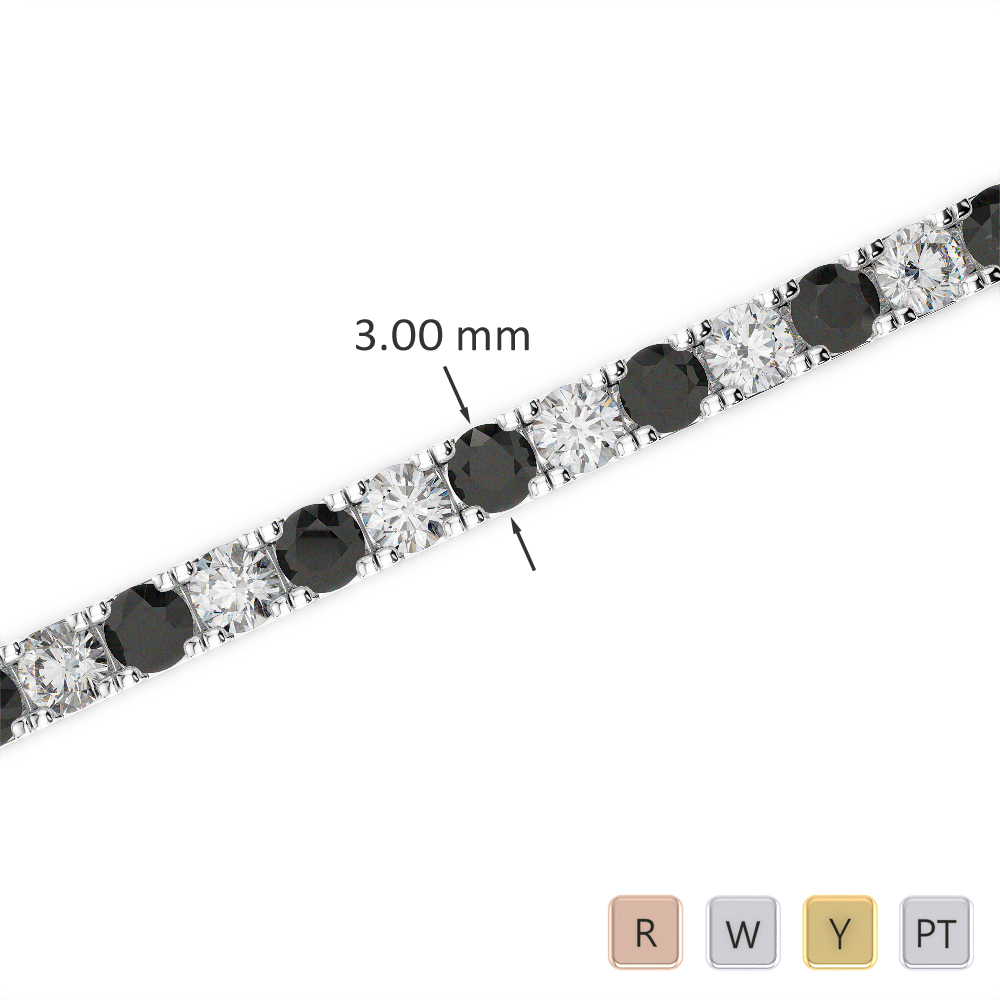 Gold / Platinum Round Cut Black Diamond with Diamond Bracelet AGBRL-1019-Lab