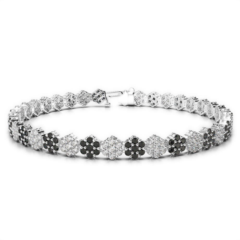 Gold / Platinum Round Cut Black Diamond with Diamond Bracelet AGBRL-1028-Lab
