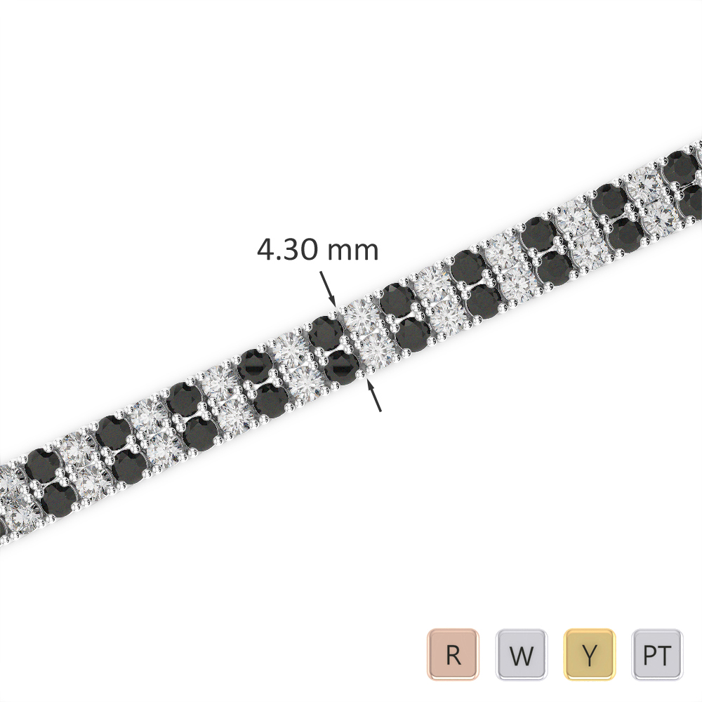 Gold / Platinum Round Cut Black Diamond with Diamond Bracelet AGBRL-1032-Lab