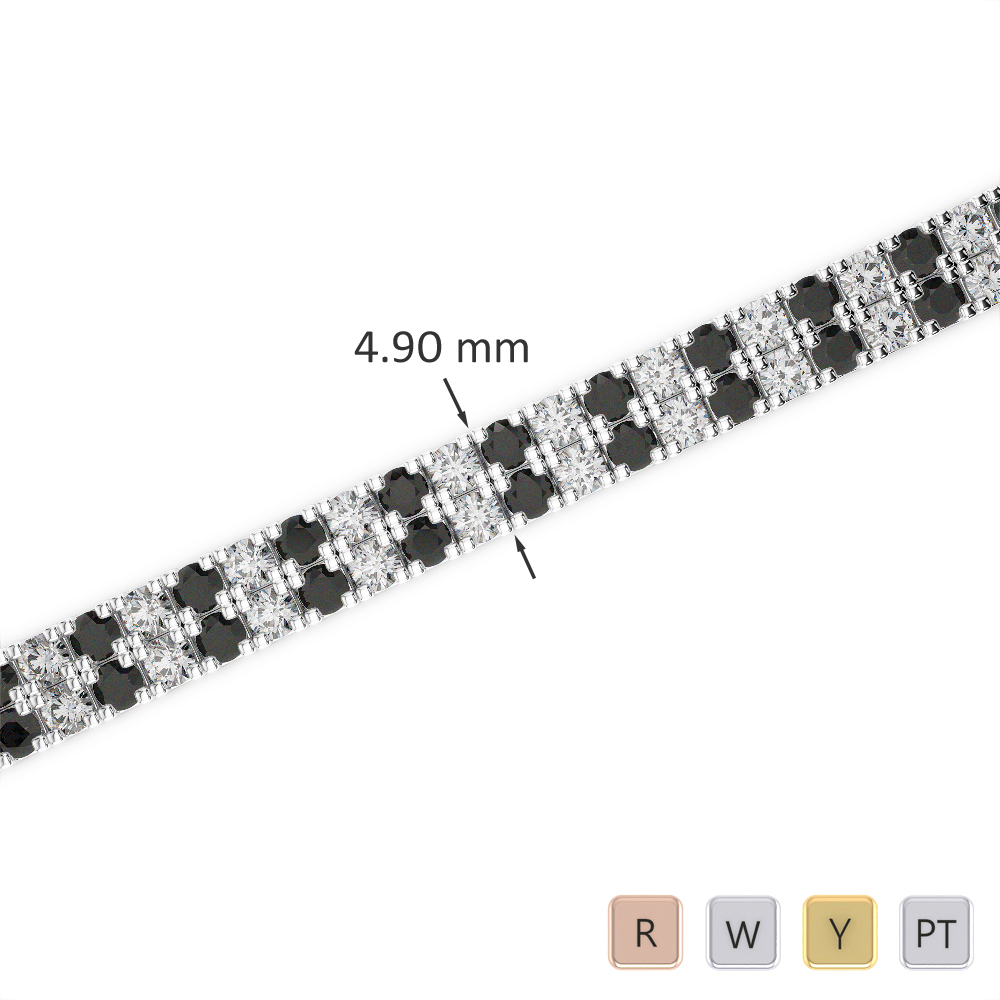 Gold / Platinum Round Cut Black Diamond with Diamond Bracelet AGBRL-1044-Lab