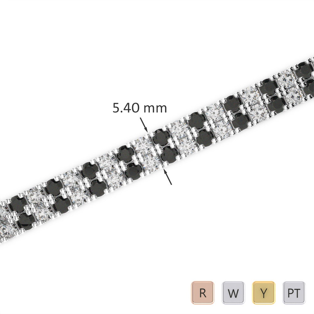 Gold / Platinum Round Cut Black Diamond with Diamond Bracelet AGBRL-1046-Lab