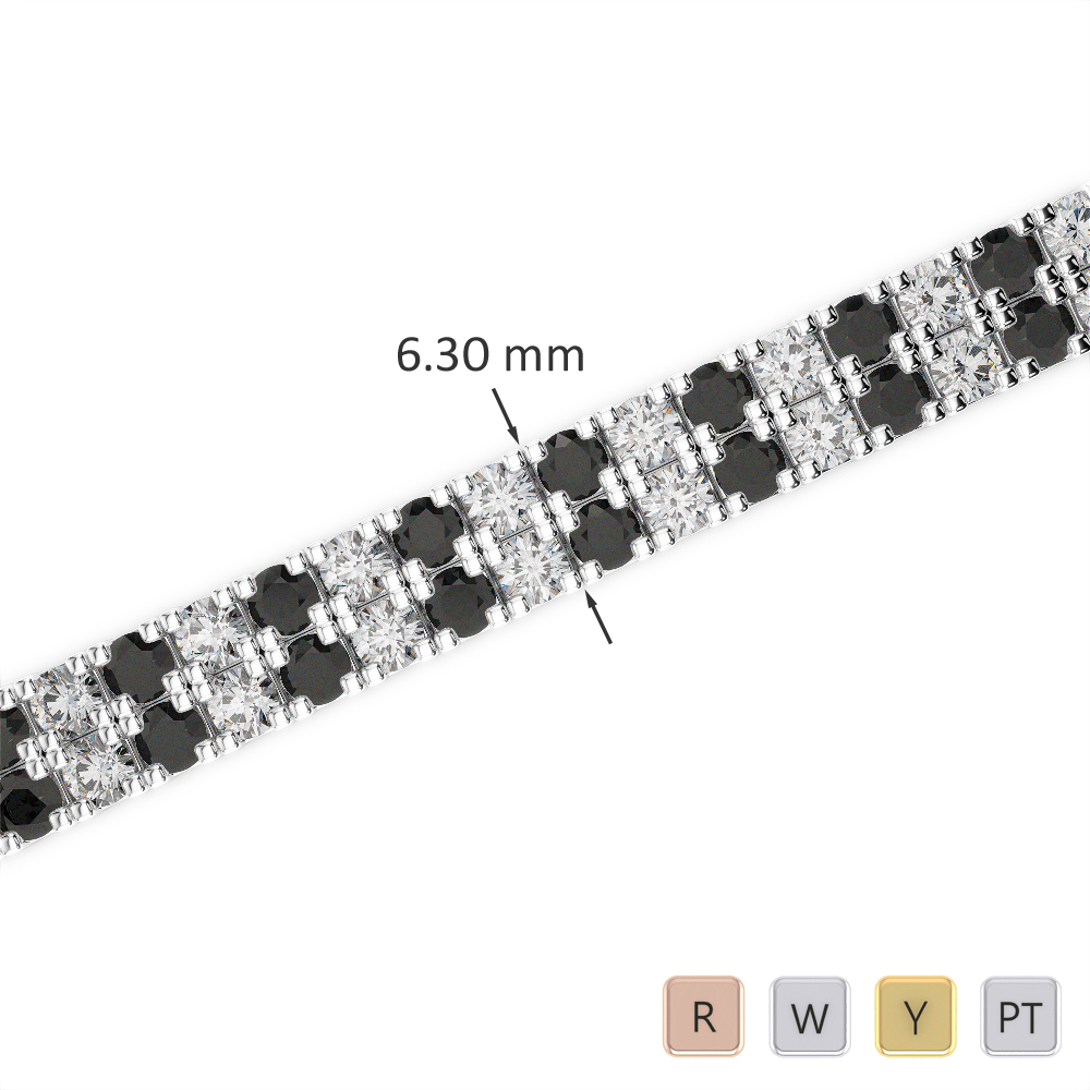 Gold / Platinum Round Cut Black Diamond with Diamond Bracelet AGBRL-1048-Lab