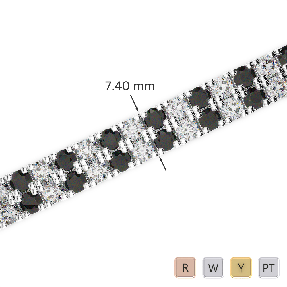 Gold / Platinum Round Cut Black Diamond with Diamond Bracelet AGBRL-1049-Lab