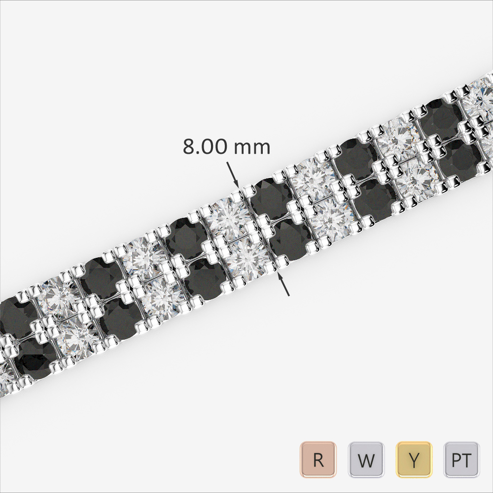 Gold / Platinum Round Cut Black Diamond with Diamond Bracelet AGBRL-1050-Lab