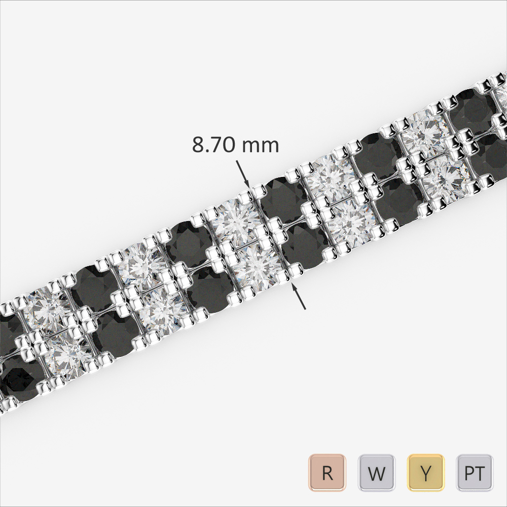 Gold / Platinum Round Cut Black Diamond with Diamond Bracelet AGBRL-1051-Lab