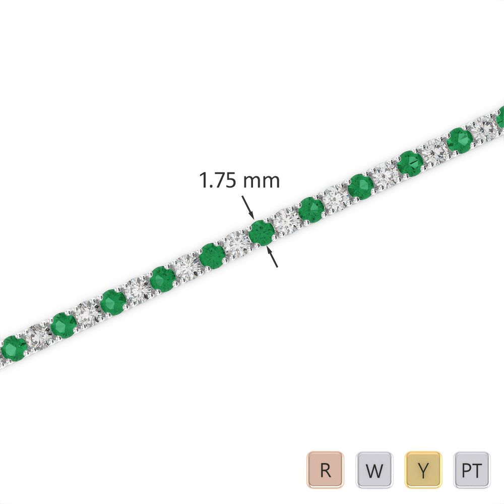 Gold / Platinum Round Cut Emerald and Diamond Bracelet AGBRL-1002