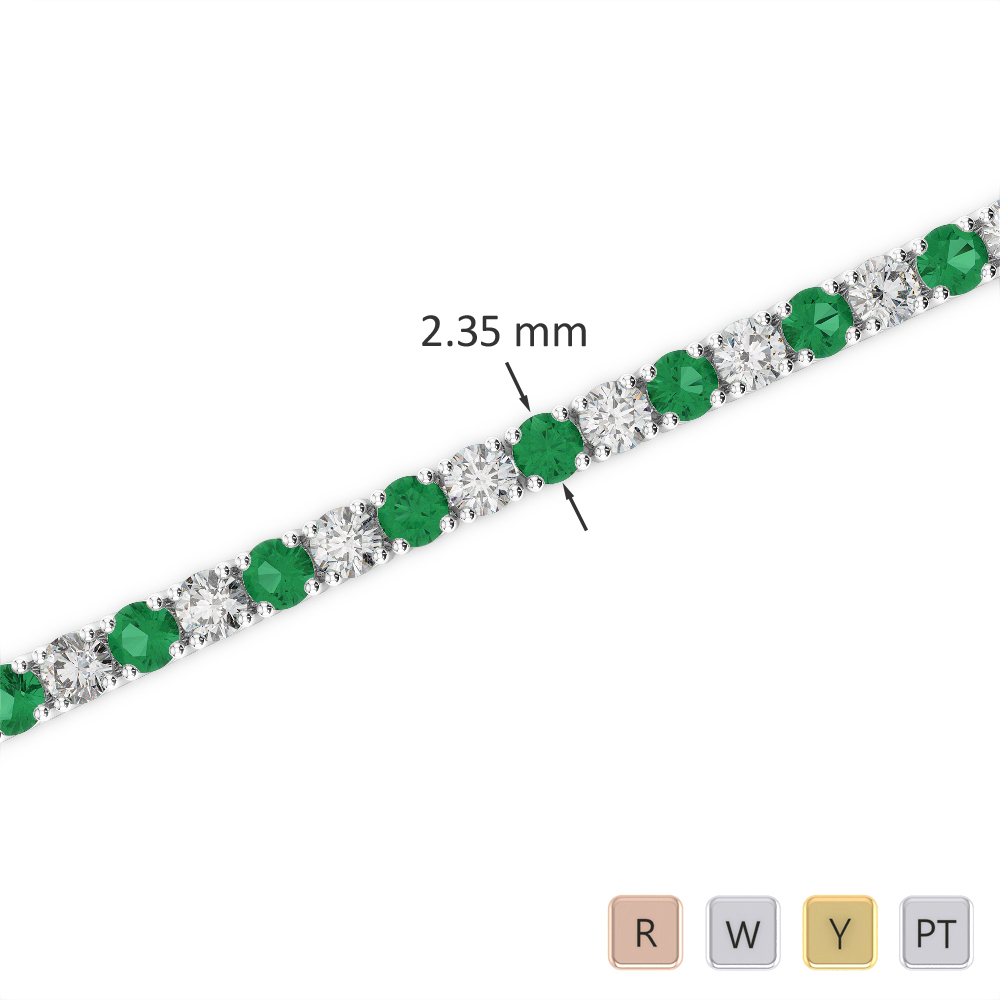 Gold / Platinum Round Cut Emerald and Diamond Bracelet AGBRL-1005
