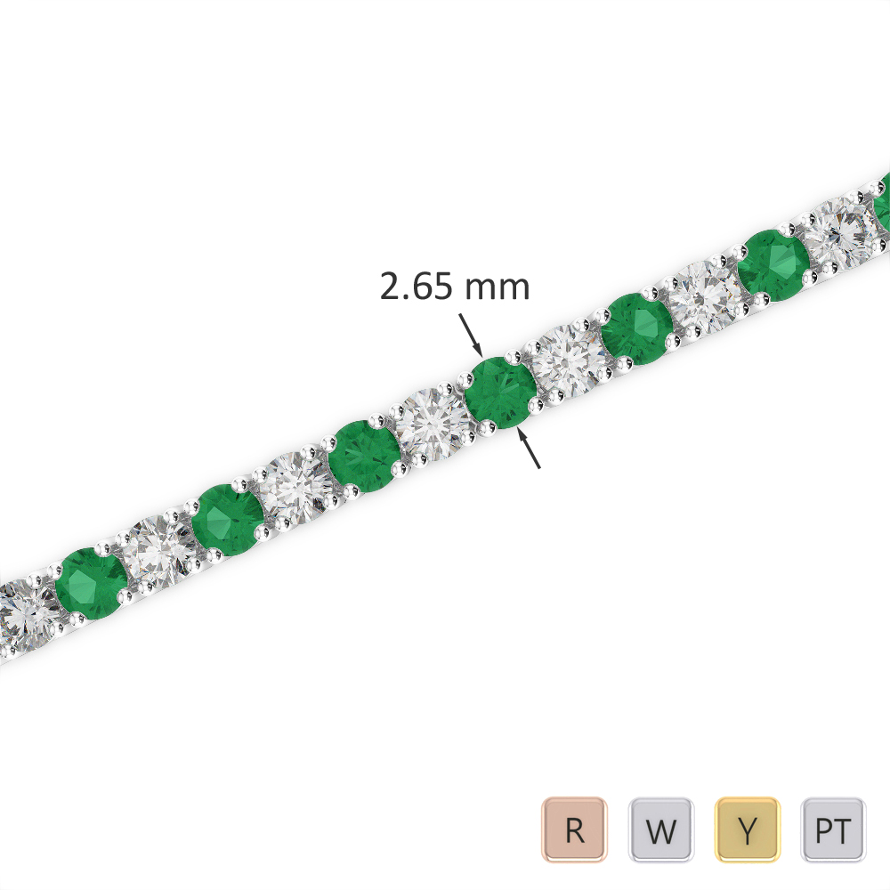 Gold / Platinum Round Cut Emerald and Diamond Bracelet AGBRL-1007