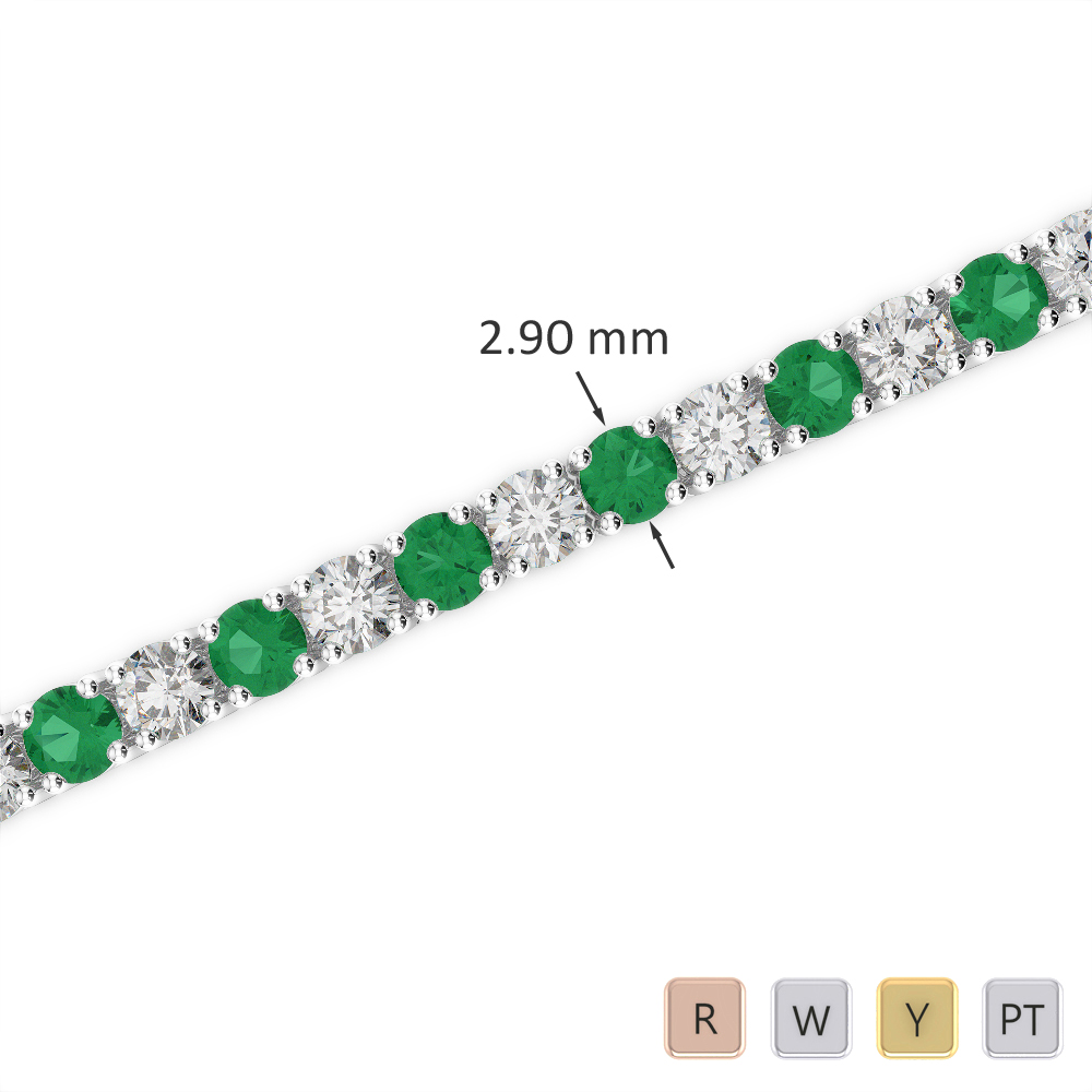 Gold / Platinum Round Cut Emerald and Diamond Bracelet AGBRL-1008