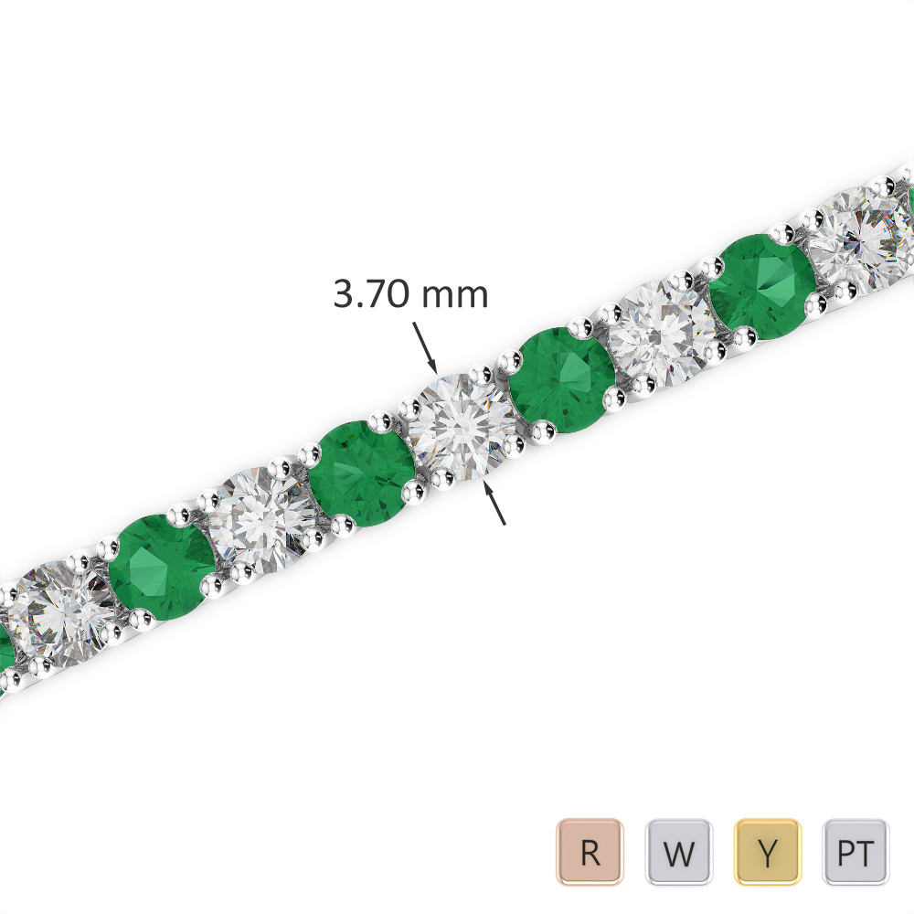 Gold / Platinum Round Cut Emerald and Diamond Bracelet AGBRL-1010