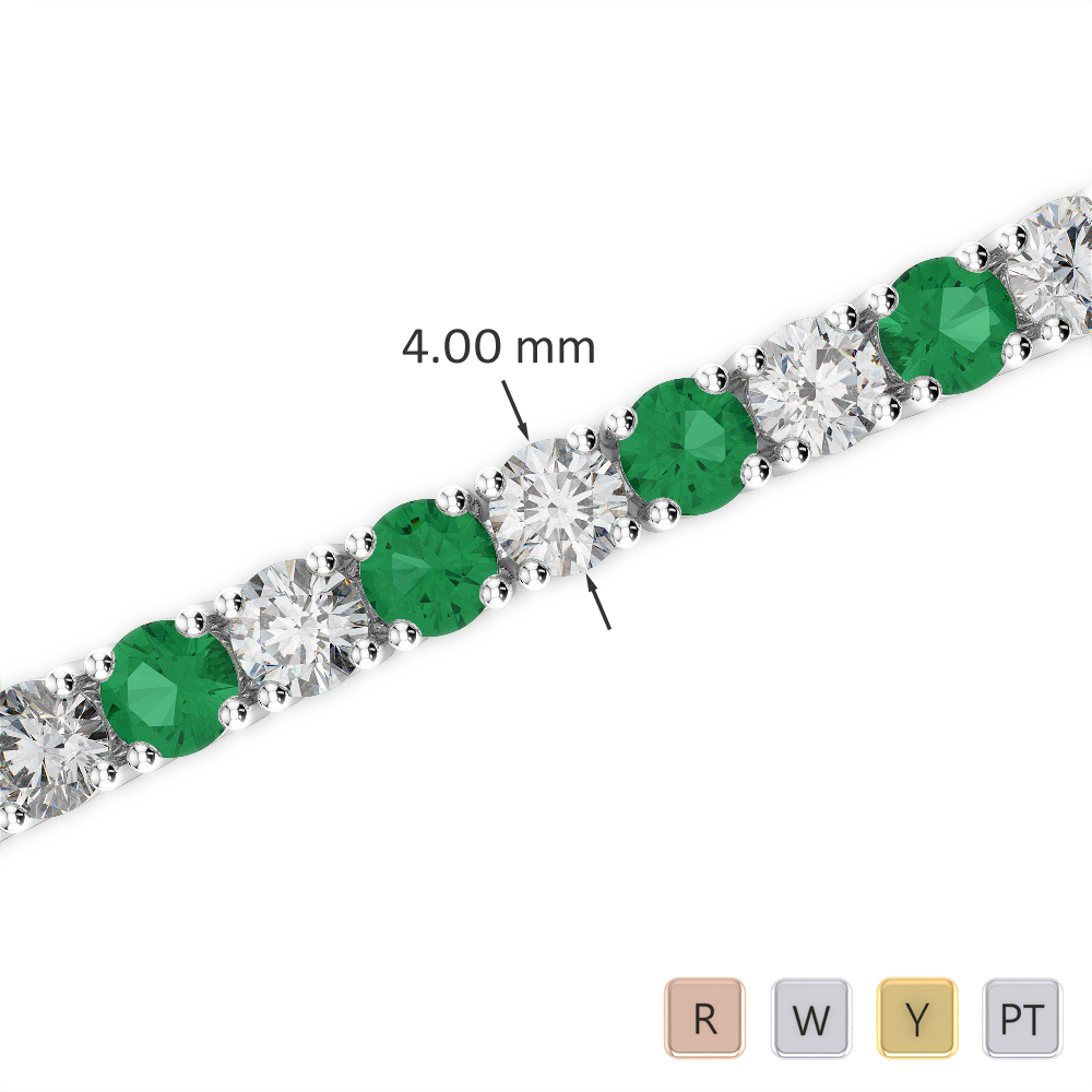 Gold / Platinum Round Cut Emerald and Diamond Bracelet AGBRL-1011