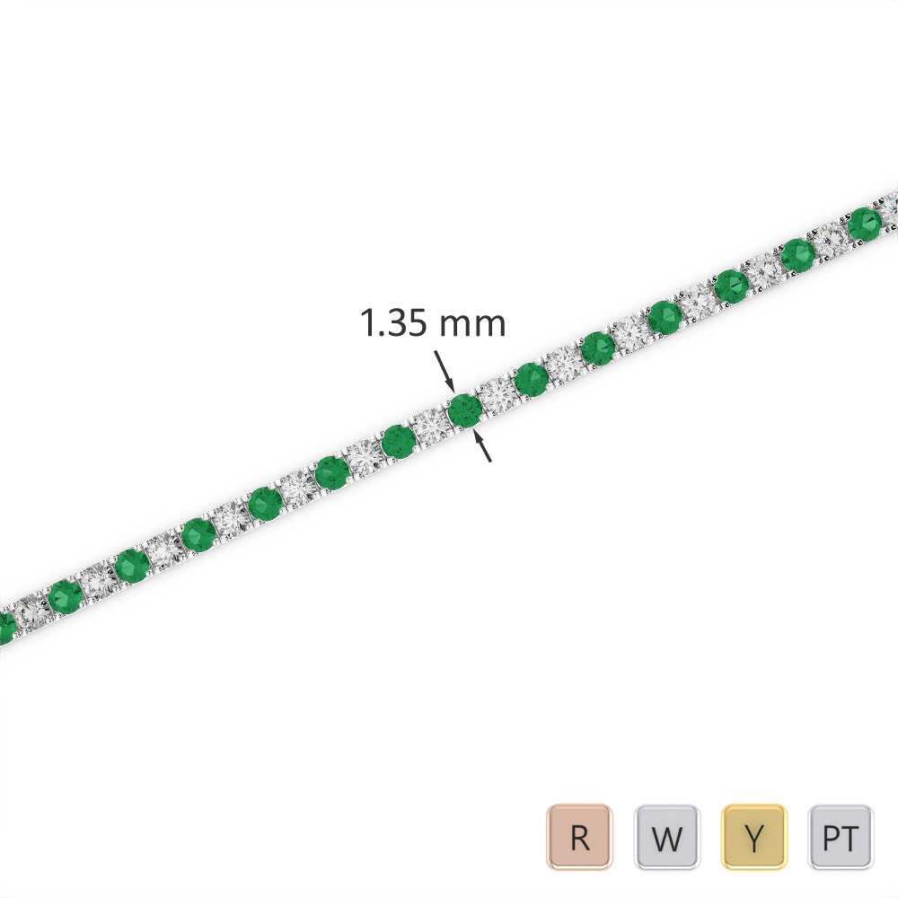 Gold / Platinum Round Cut Emerald and Diamond Bracelet AGBRL-1012