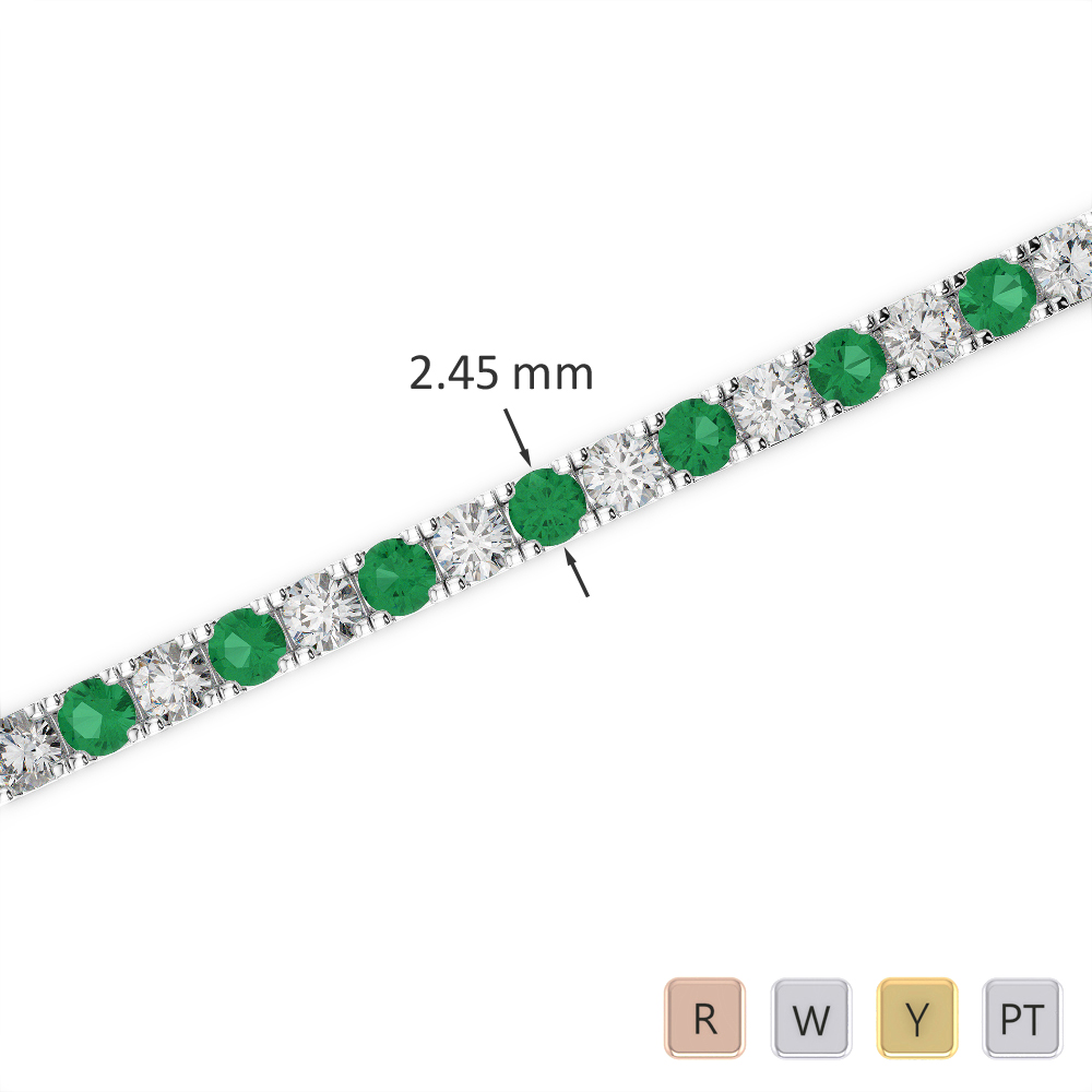 Gold / Platinum Round Cut Emerald and Diamond Bracelet AGBRL-1016