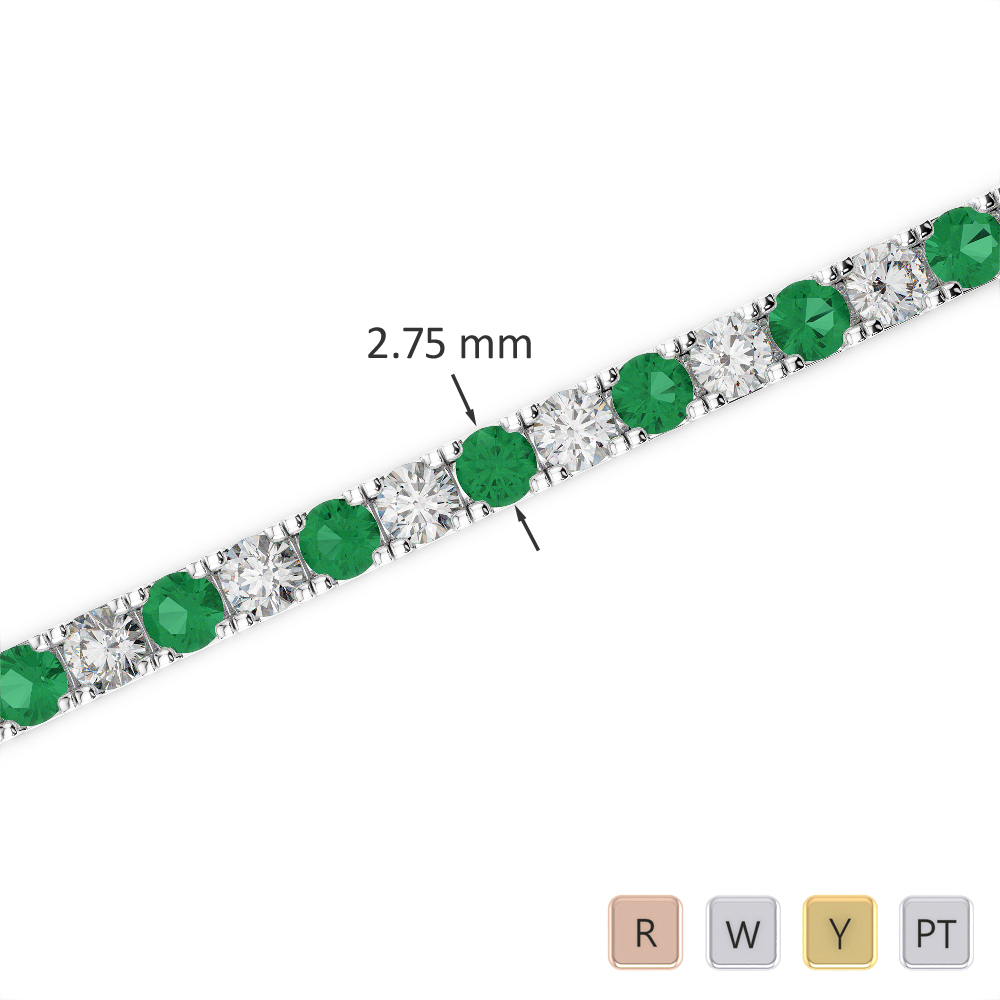 Gold / Platinum Round Cut Emerald and Diamond Bracelet AGBRL-1018