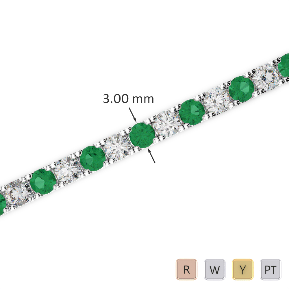 Gold / Platinum Round Cut Emerald and Diamond Bracelet AGBRL-1019-Lab
