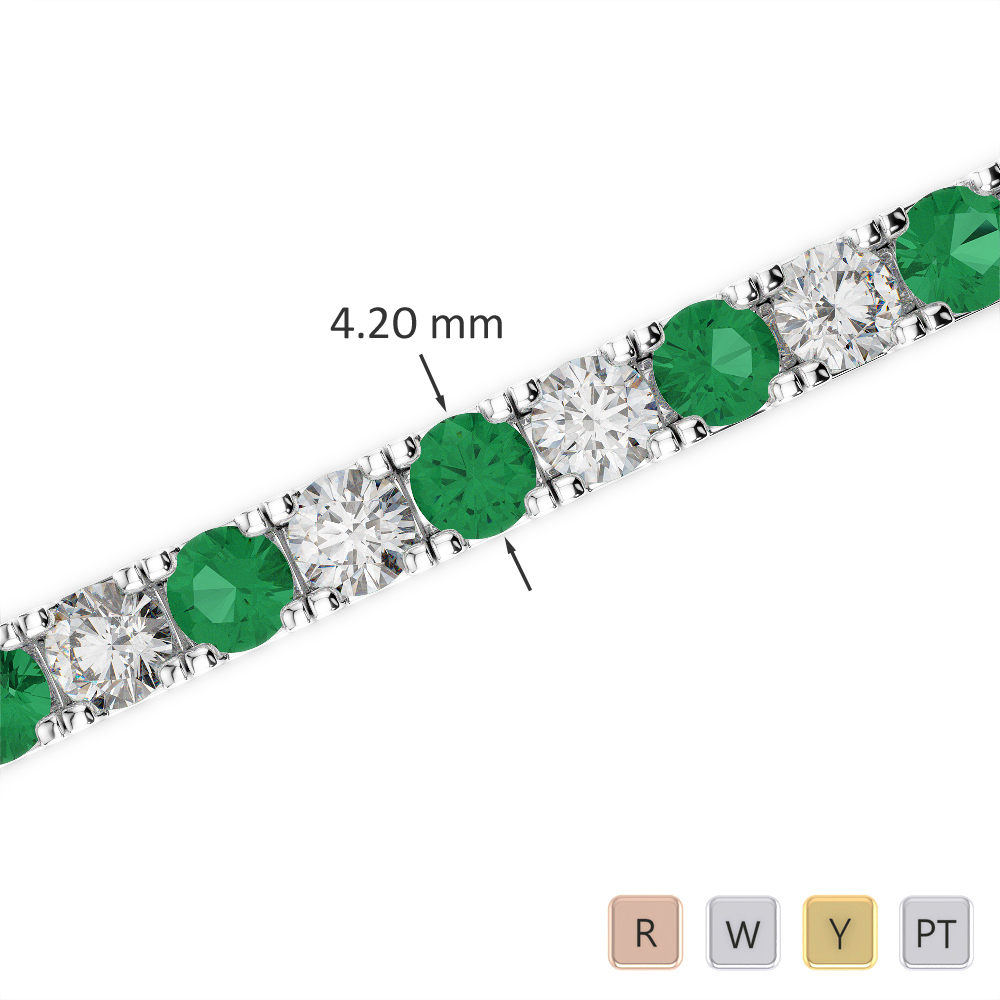 Gold / Platinum Round Cut Emerald and Diamond Bracelet AGBRL-1022