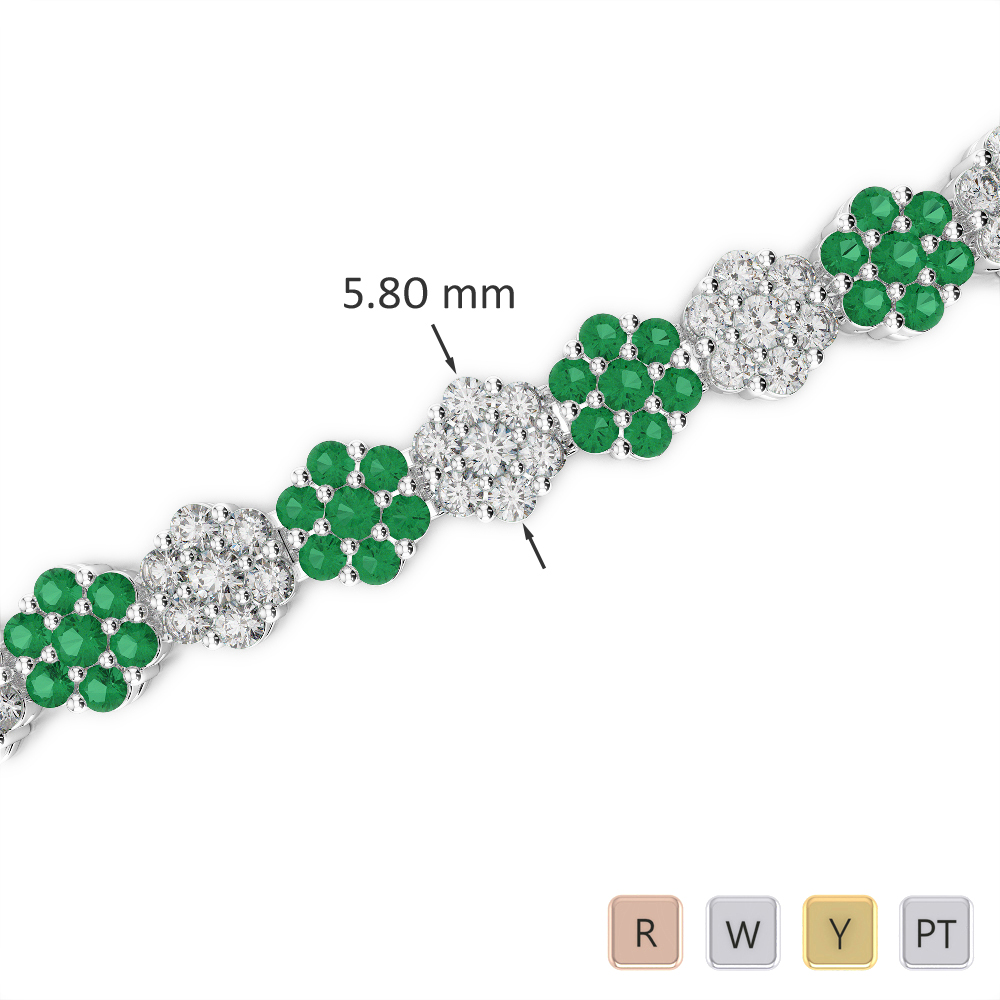 Gold / Platinum Round Cut Emerald and Diamond Bracelet AGBRL-1028-Lab