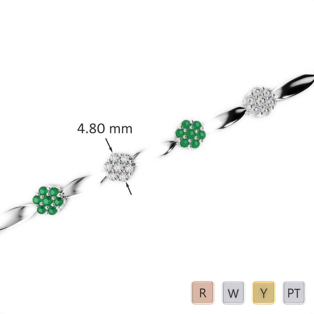 Gold / Platinum Round Cut Emerald and Diamond Bracelet AGBRL-1029