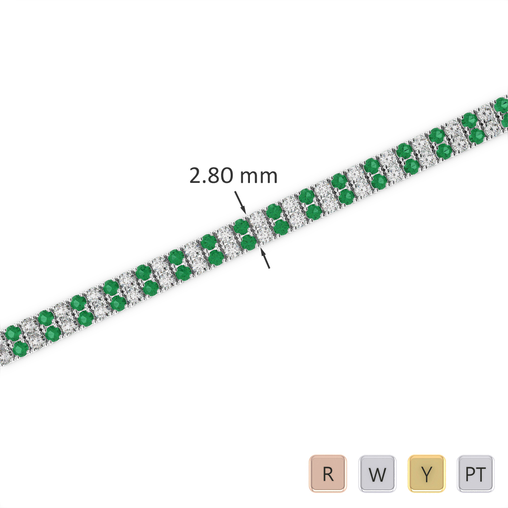 Gold / Platinum Round Cut Emerald and Diamond Bracelet AGBRL-1030