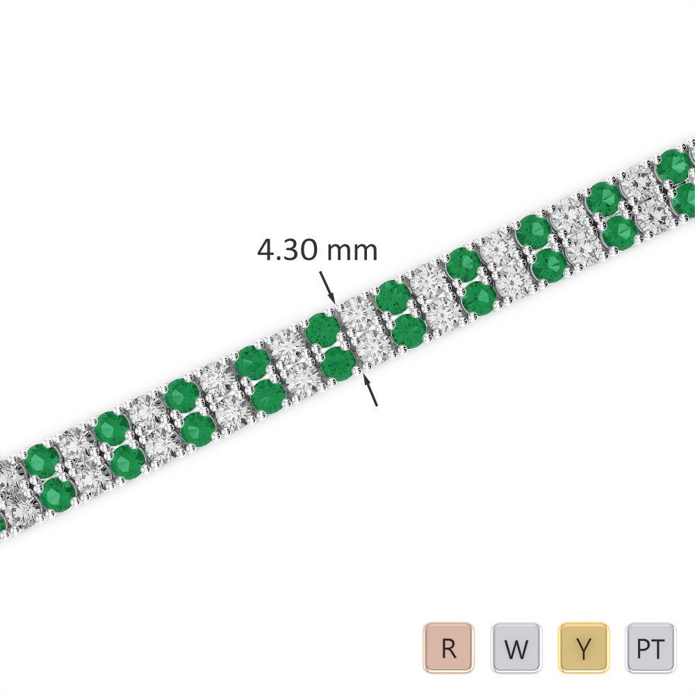 Gold / Platinum Round Cut Emerald and Diamond Bracelet AGBRL-1032