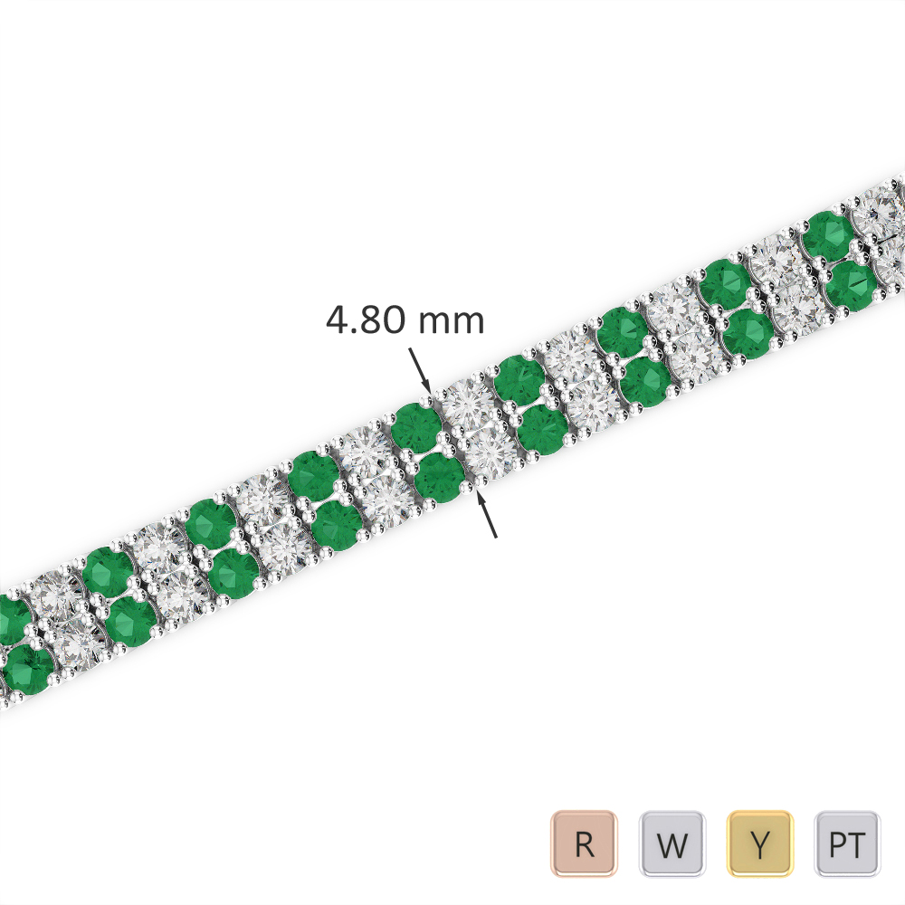 Gold / Platinum Round Cut Emerald and Diamond Bracelet AGBRL-1033
