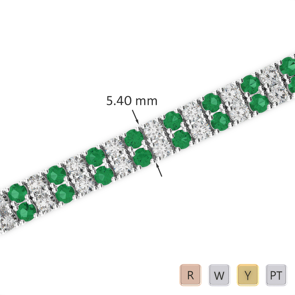 Gold / Platinum Round Cut Emerald and Diamond Bracelet AGBRL-1035