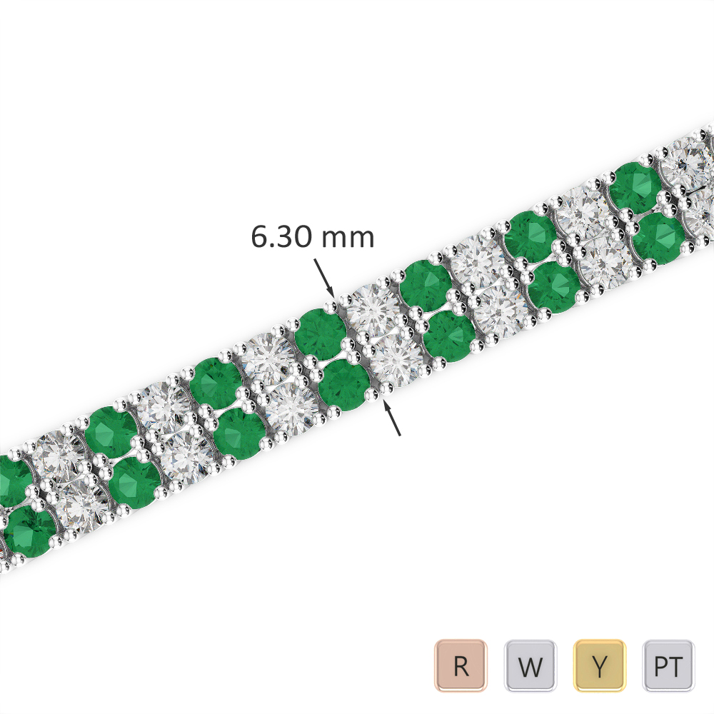 Gold / Platinum Round Cut Emerald and Diamond Bracelet AGBRL-1037