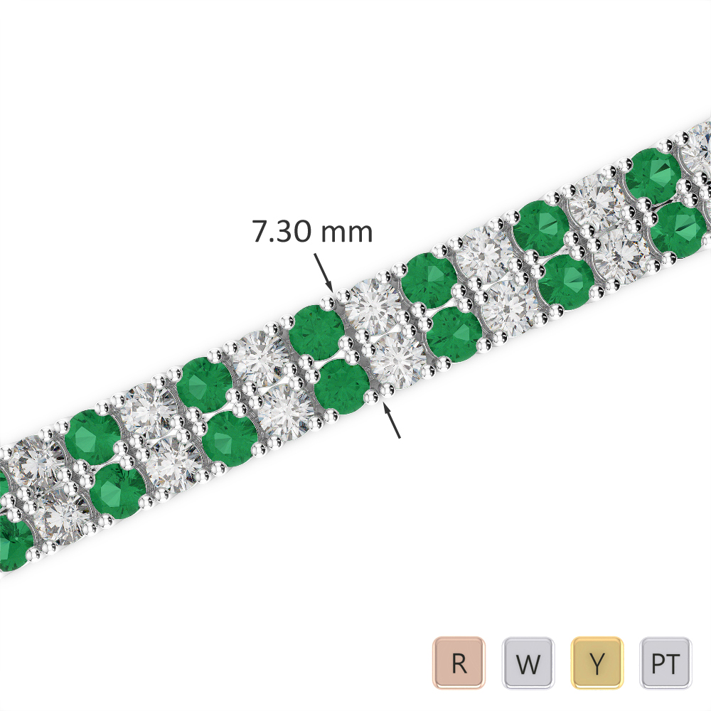 Gold / Platinum Round Cut Emerald and Diamond Bracelet AGBRL-1038