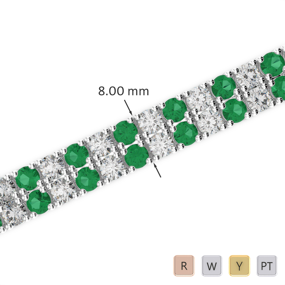 Gold / Platinum Round Cut Emerald and Diamond Bracelet AGBRL-1039
