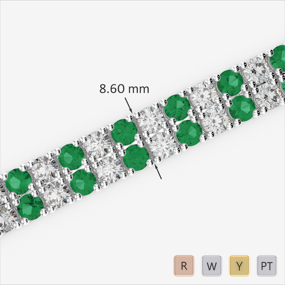 Gold / Platinum Round Cut Emerald and Diamond Bracelet AGBRL-1040-Lab