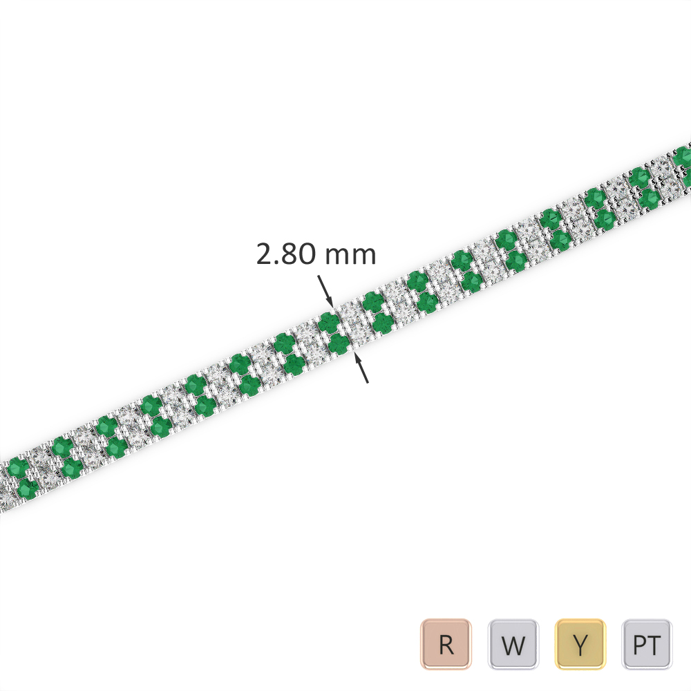 Gold / Platinum Round Cut Emerald and Diamond Bracelet AGBRL-1041