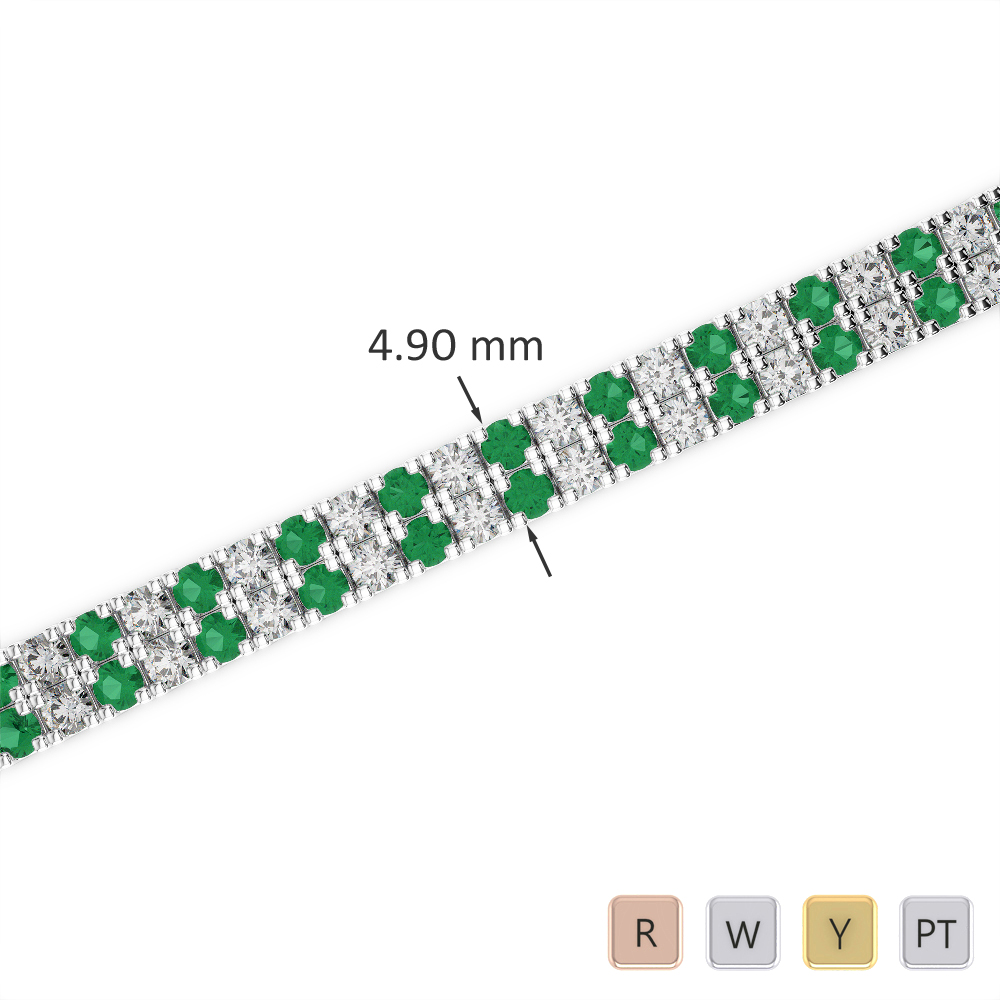 Gold / Platinum Round Cut Emerald and Diamond Bracelet AGBRL-1044