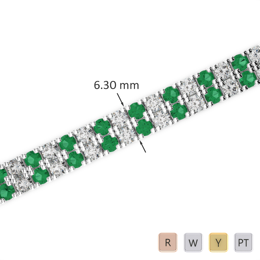 Gold / Platinum Round Cut Emerald and Diamond Bracelet AGBRL-1048-Lab